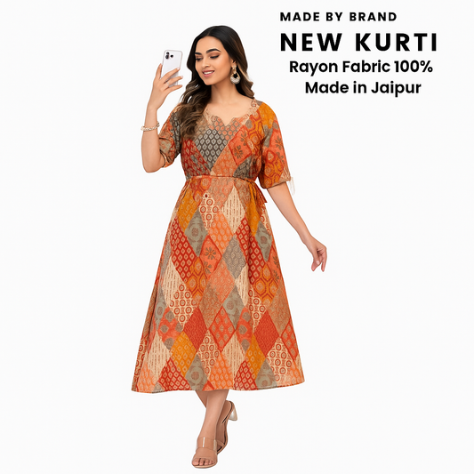 Women’s Multicolor Rayon Printed Anarkali Kurti – Jaipur Made XS