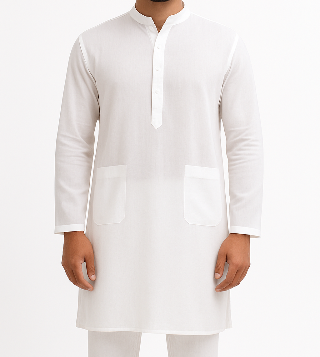White Men’s Plain Kurta | 150 GSM Premium Cotton Blend | Ideal for Festivals & Events