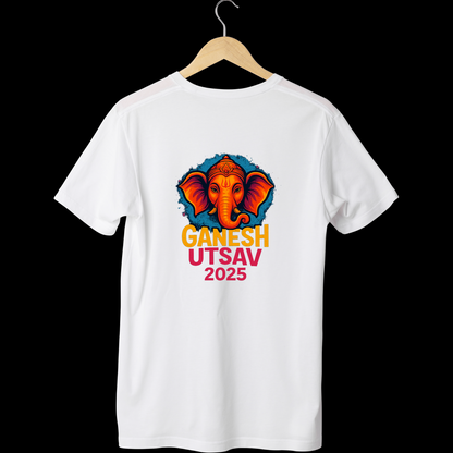 Ganesh Chaturthi White Polyester T-Shirt – Cute Trendy Ganesh Logo Design | Unisex Festive Tee