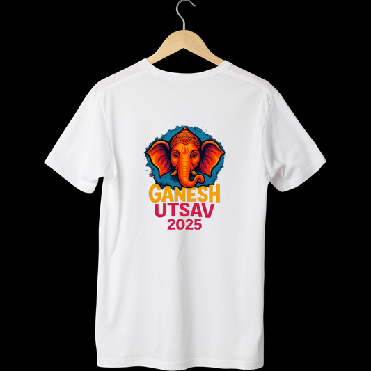 Ganesh Chaturthi White Polyester T-Shirt – Cute Trendy Ganesh Logo Design | Unisex Festive Tee