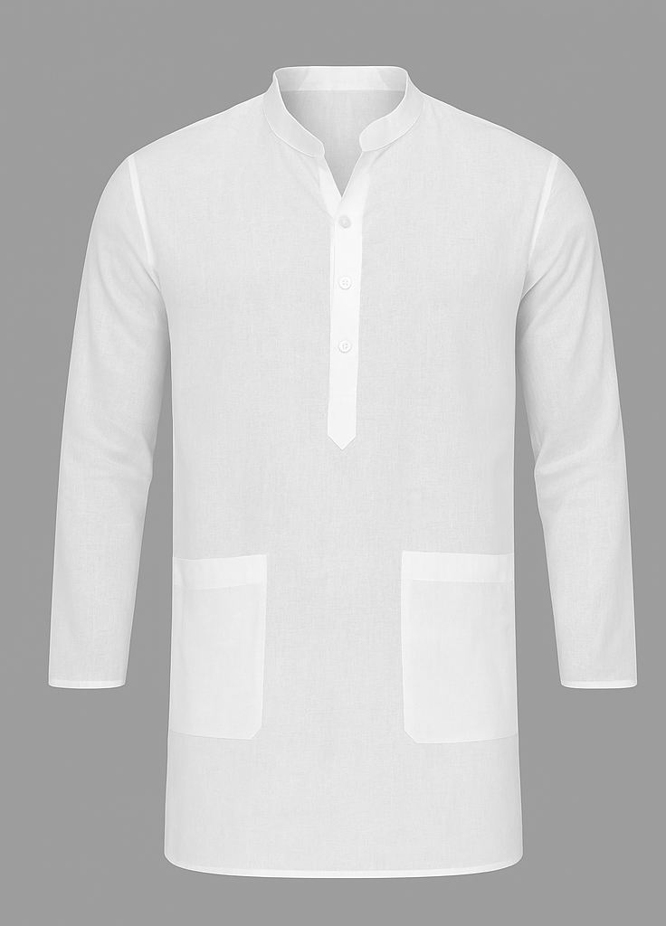 White Men’s Plain Kurta | 150 GSM Premium Cotton Blend | Ideal for Festivals & Events