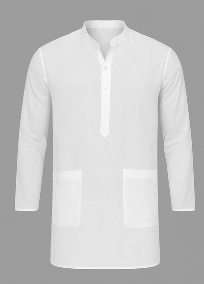 White Men’s Plain Kurta | 150 GSM Premium Cotton Blend | Ideal for Festivals & Events